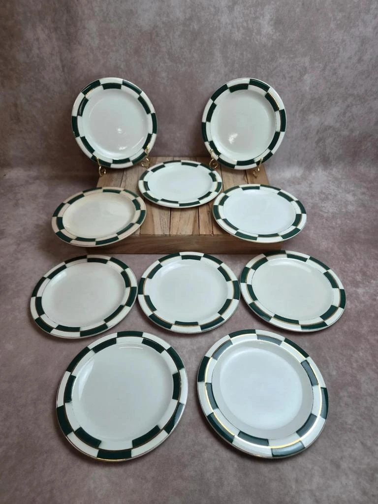 Lot de 10 assiettes a sobremesa Salins – Opaceline Jamier Vert – damier vintage – photo 2
